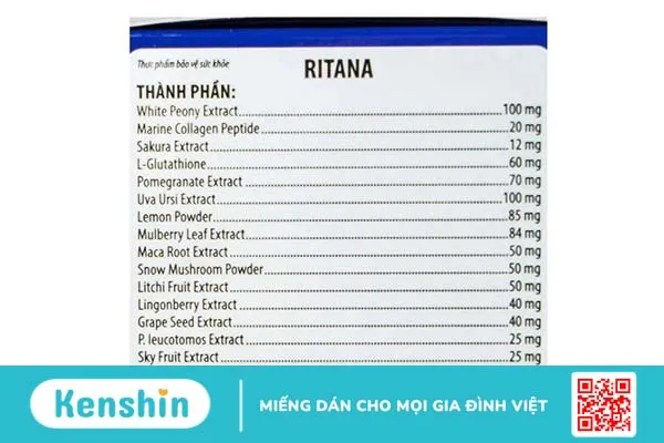 Review bảng thành phần của viên uống trắng da Ritana